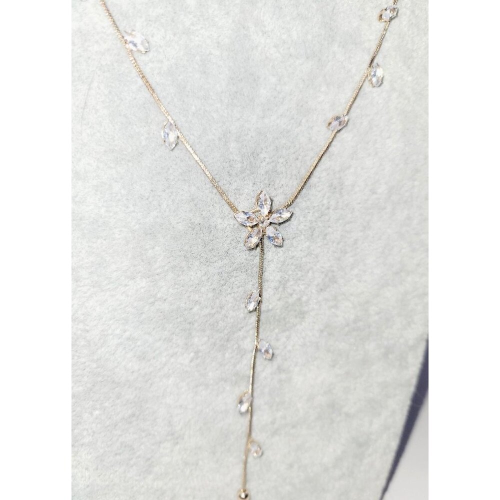 Lovisa Rose Gold Necklace with Crystal CZ Lotus Flower and Leaf Bridal Jewelry - Picture 7 of 11